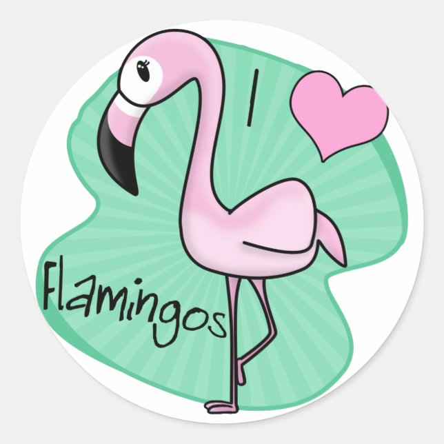 Kawaii Flamingo Gifts Runder Aufkleber (Vorderseite)