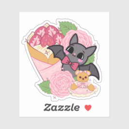 Kawaii-Fledermaus, Erdbeer-Crêpe und Teddybär Aufkleber