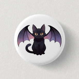 Kawaii Fledermausflügel schwarze Katze Halloween Button