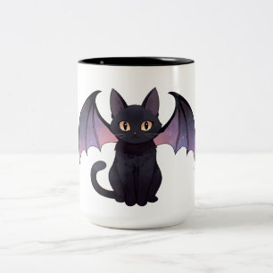Kawaii Fledermausflügel schwarze Katze Halloween Zweifarbige Tasse