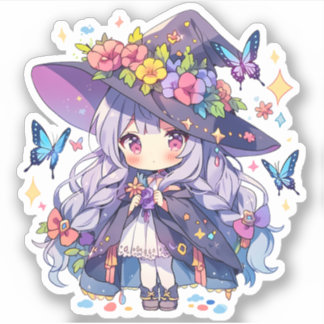 Kawaii Floral Loli Witch Aufkleber