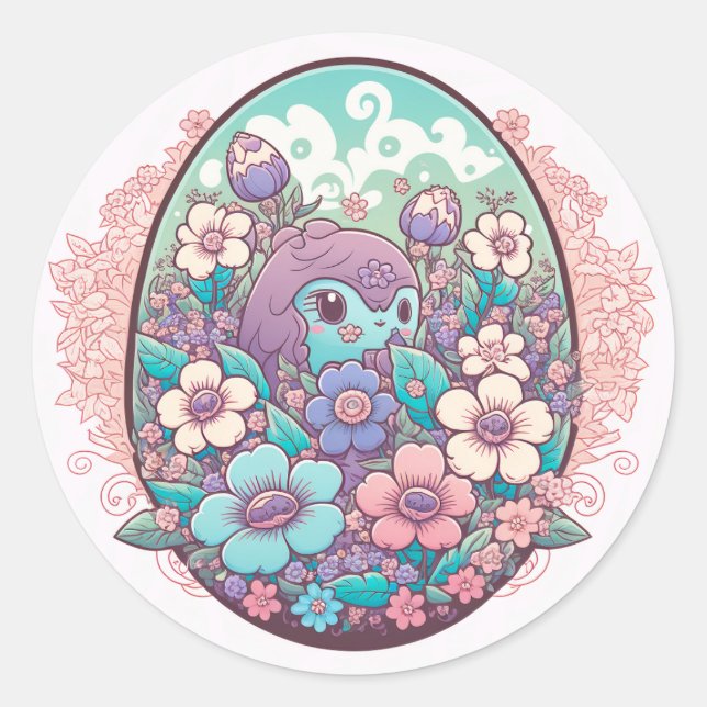 Kawaii floralen Cartoon Stil illustrierte Aufklebe Runder Aufkleber (Vorderseite)