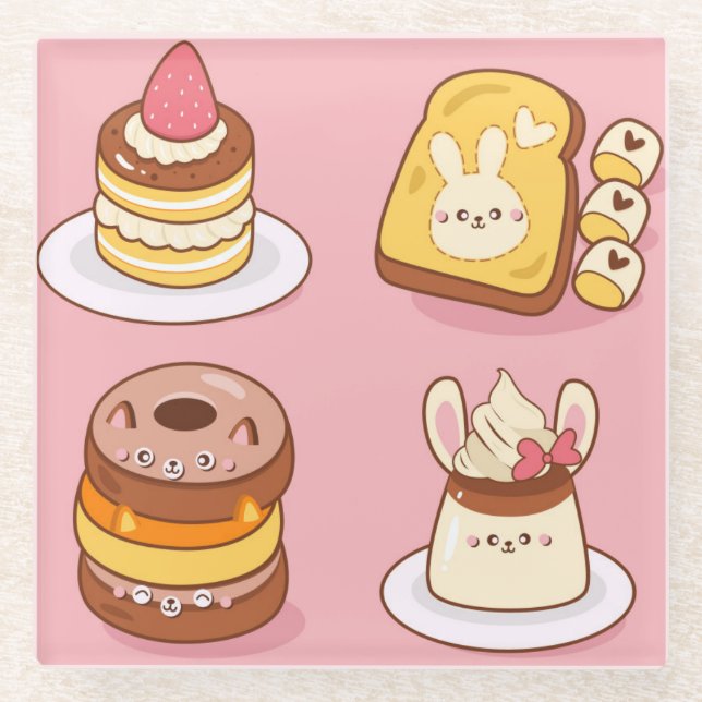 Kawaii Food Glass Untersetzer (Vorderseite)