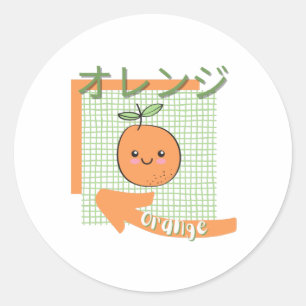 kawaii food- niedlich orange, orange, grün runder aufkleber
