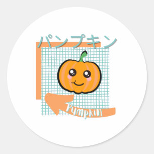 kawaii food- niedliche Kürinenkürbis, orange, türk Runder Aufkleber