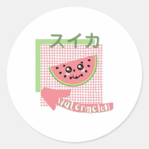 kawaii food - niedliche Wassermelone, rosa, grün Runder Aufkleber