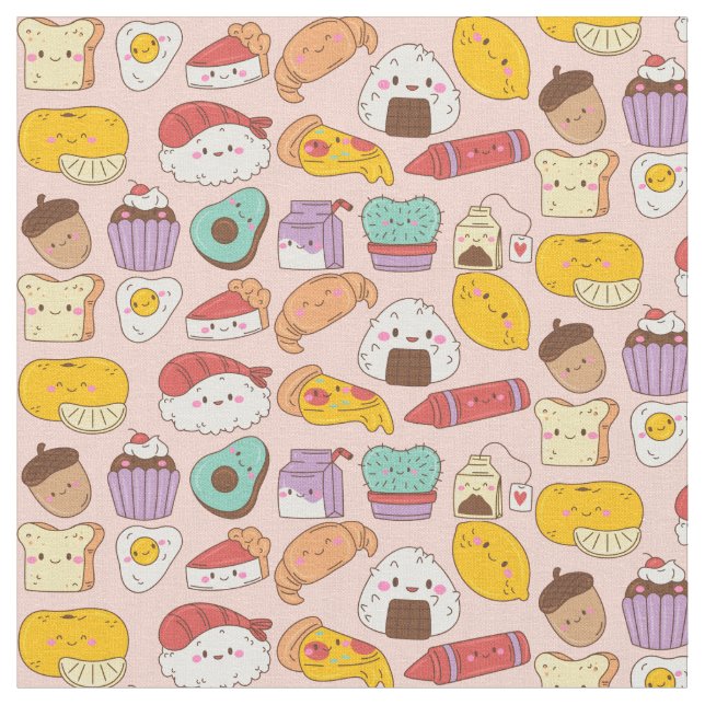 Kawaii Food Pattern Stoff (Nahaufnahme)