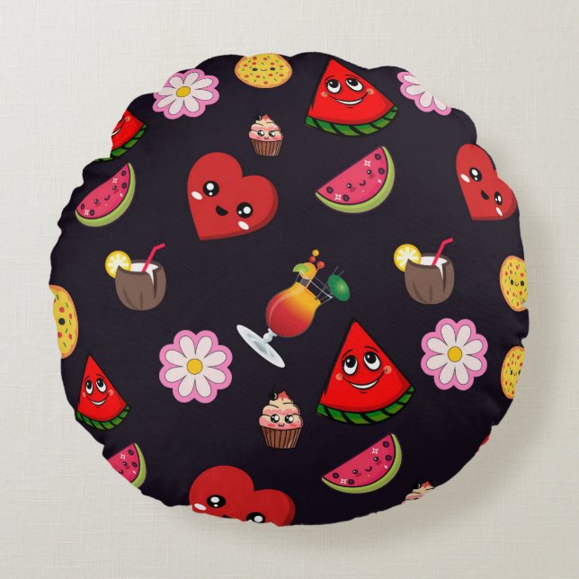  Kawaii food  Rundes Kissen (Vorderseite)
