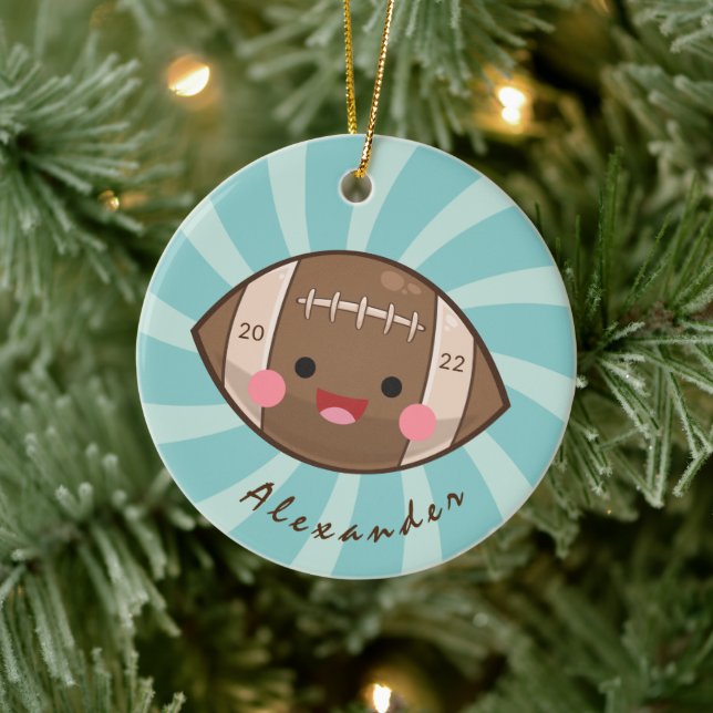 Kawaii Football Ball Kids Player's Name Team Jahr Keramik Ornament (Baum)