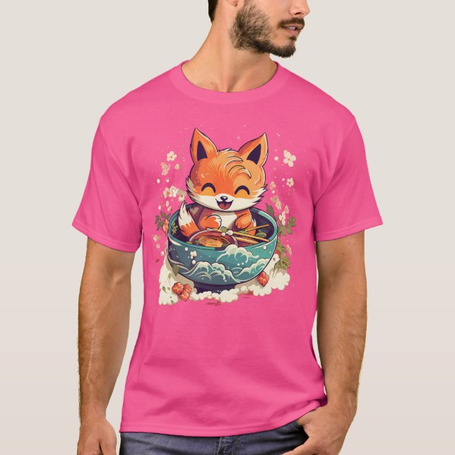 Kawaii Fox Eating Ramen Ramen Noodle Lovers Fox-Th T-Shirt (Vorderseite)