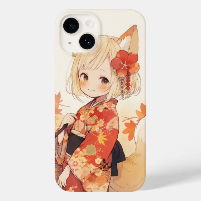 Kawaii Fox mit Kimono Case-Mate iPhone 14 Hülle (Rückseite)