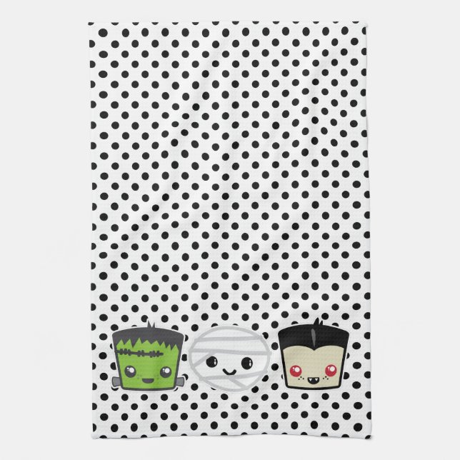 Kawaii Frankenstein Mummy Dracula Kitchen Handtuch (Vertikal)