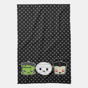 Kawaii Frankenstein Mummy Dracula Kitchen Handtuch