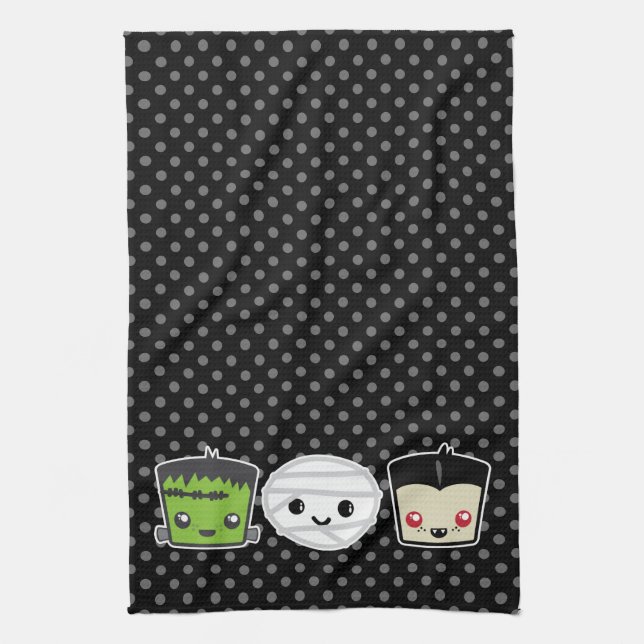 Kawaii Frankenstein Mummy Dracula Kitchen Handtuch (Vertikal)