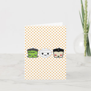 Kawaii Frankenstein Mummy Dracula Note Card Karte
