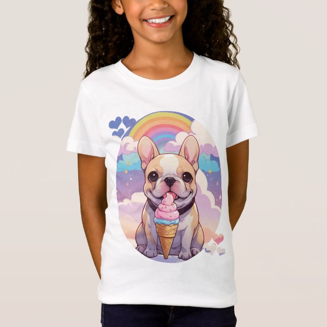 Kawaii French Bulldog Ice Creme Rainbow T-Shirt (Vorderseite)