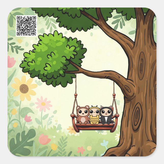 Kawaii Freunde auf einem Swing Sticker (Vorderseite)