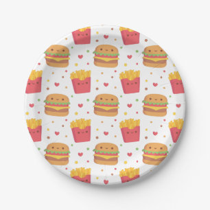 Kawaii Fries and Burger Pattern Pappteller