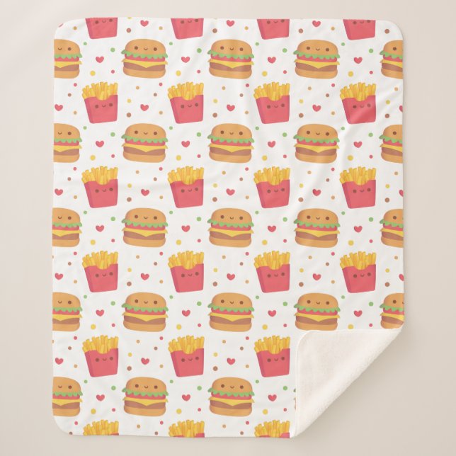 Kawaii Fries and Burger Pattern Sherpadecke (Vorderseite)