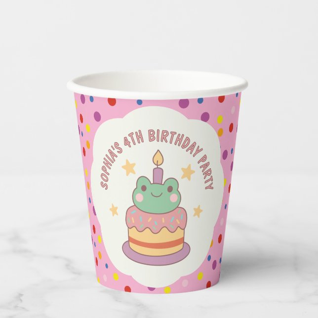 Kawaii Frog Birthday Cake Custom Pappbecher (Vorderseite)
