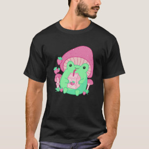 Kawaii Frog Cottagecore Ästhetische Erdbeermilch T-Shirt