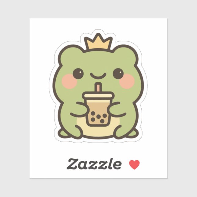 Kawaii Frog mit Bubble Tee Sticker (Blatt)