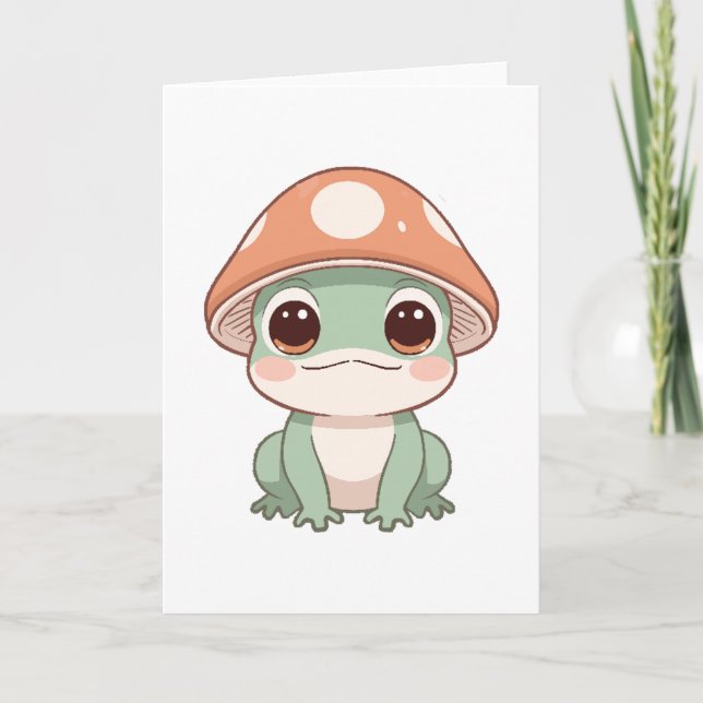 Kawaii Frog - Niedliche Pilzhütte-Kernäse Karte (Vorderseite)