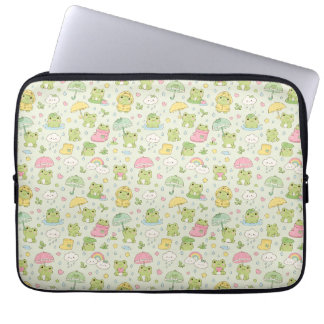 Kawaii Frog Rainy Day Pattern Wrapping  Laptopschutzhülle