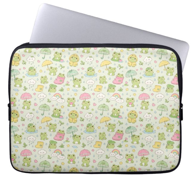 Kawaii Frog Rainy Day Pattern Wrapping  Laptopschutzhülle (Vorderseite)