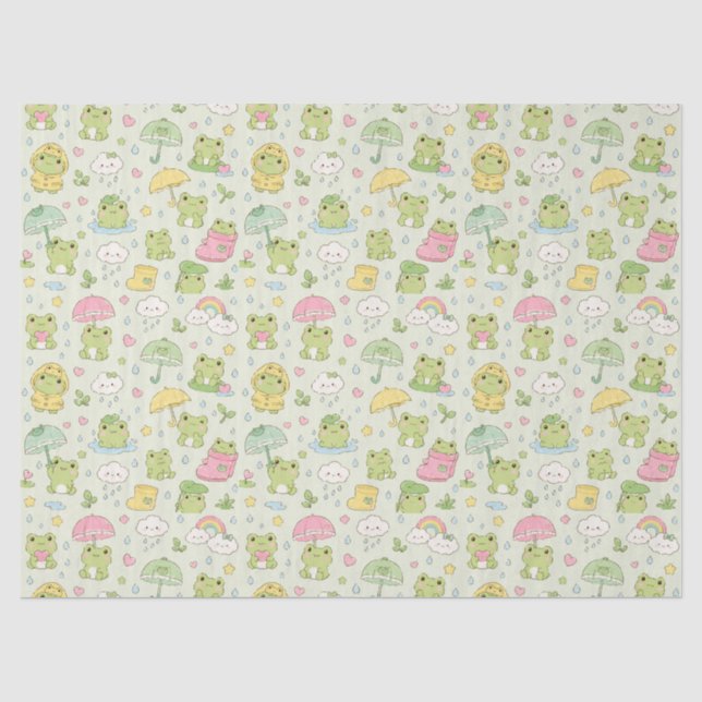 Kawaii Frog Rainy Day Pattern Wrapping Paper Seidenpapier (Vorderseite)