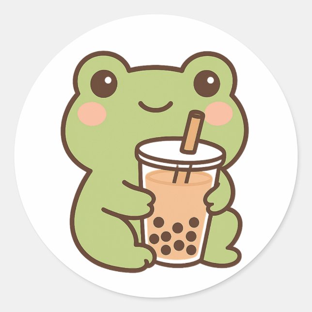 Kawaii Frog With Bubble Tea Sticker (Vorderseite)