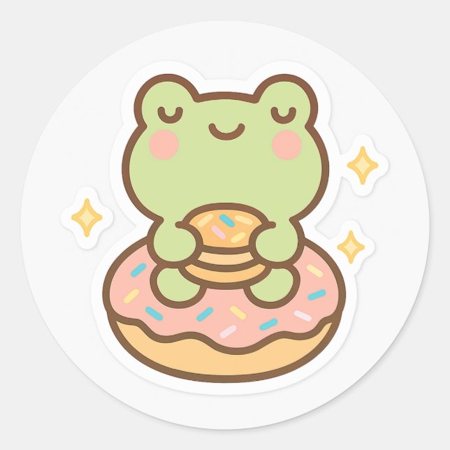 Kawaii Frog with Donut Sticker (Vorderseite)