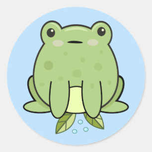 Kawaii-Frosch, blaue Pastellfarbe, klassischer Run Runder Aufkleber