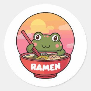 Kawaii Frosch fressende Männer Runder Aufkleber