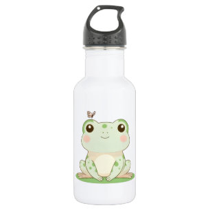 Kawaii-Frosch mit Schmetterling Süßes Naturdesign Edelstahlflasche