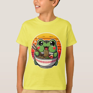 Kawaii Frosch Slurping Ramen Noodles Colorful Anim T-Shirt