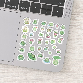 Kawaii-Frosch- und Lotusblumen-Vinyl-Aufkleber Aufkleber