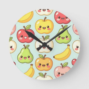 Kawaii-Frucht-Nahtloses Muster Süße Cartoon Runde Wanduhr