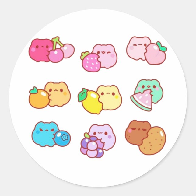 Kawaii Fruchtkatzen Runder Aufkleber (Vorderseite)