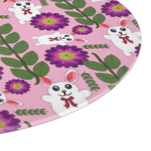 Kawaii Frühlingshase: Lebendige lila Blüten  Schneidebrett