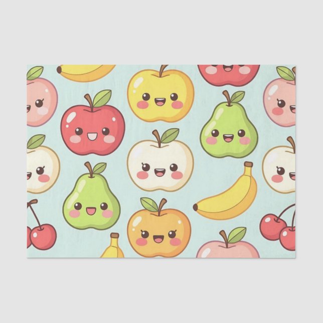 Kawaii Fruit Seamless Pattern Cute Cartoon Seidenpapier (Vorderseite)