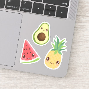 Kawaii Fruit   Wassermelone, Ananas und Avocado Aufkleber