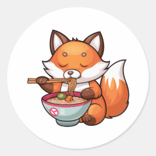 Kawaii-Fuchs frisst Ramen Runder Aufkleber