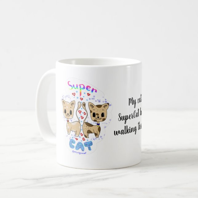 Kawaii Fun Cue Super Cat Tasse (Vorderseite Links)