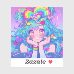 Kawaii Fun Rainbow Anime Girl Aufkleber