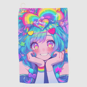 Kawaii Fun Rainbow Anime Girl Golfhandtuch