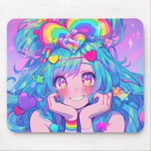 Kawaii Fun Rainbow Anime Girl Mousepad