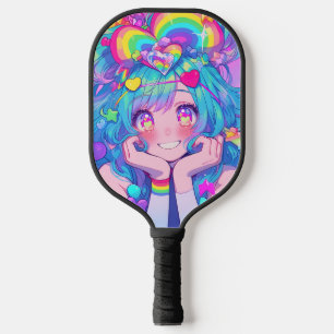 Kawaii Fun Rainbow Anime Girl Pickleball Schläger