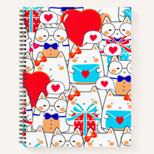 Kawaii Funny Cats Liebe Muster Notizbuch