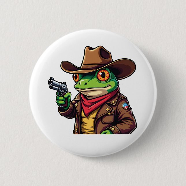Kawaii Funny Cowboy Western Frog Lovers Button (Vorderseite)
